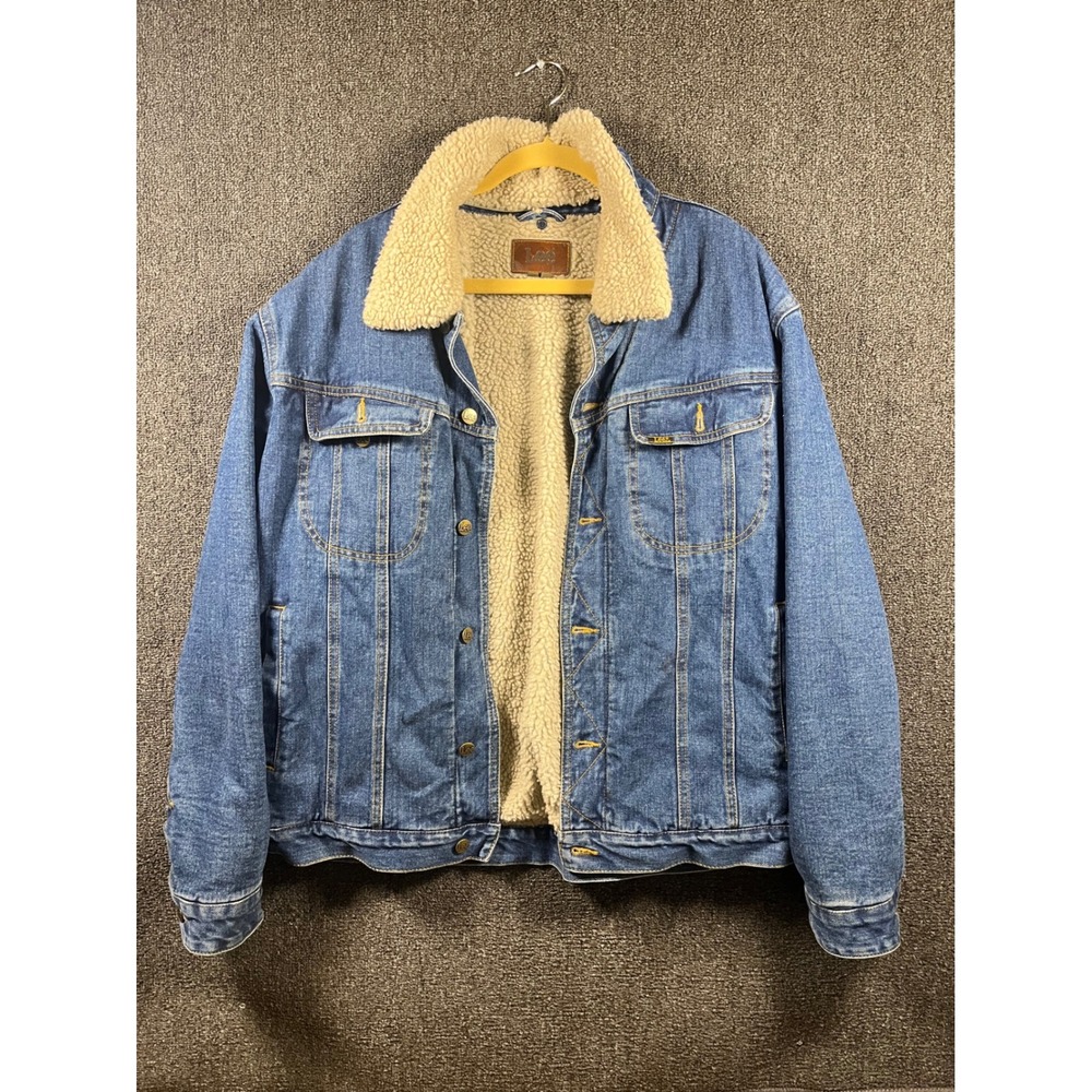 Lee Mens Sherpa Lined Denim Trucker Jacket Medium Wash Blue XL